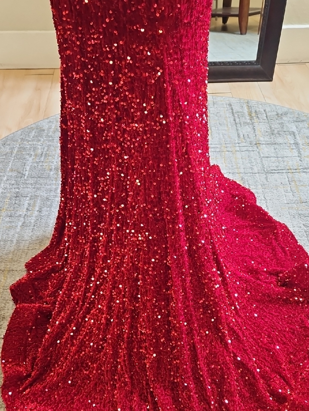 Size 12 red one shoulder sequin on soft velvet trumpet gown NWT Alyce Paris - Picture 8 of 11